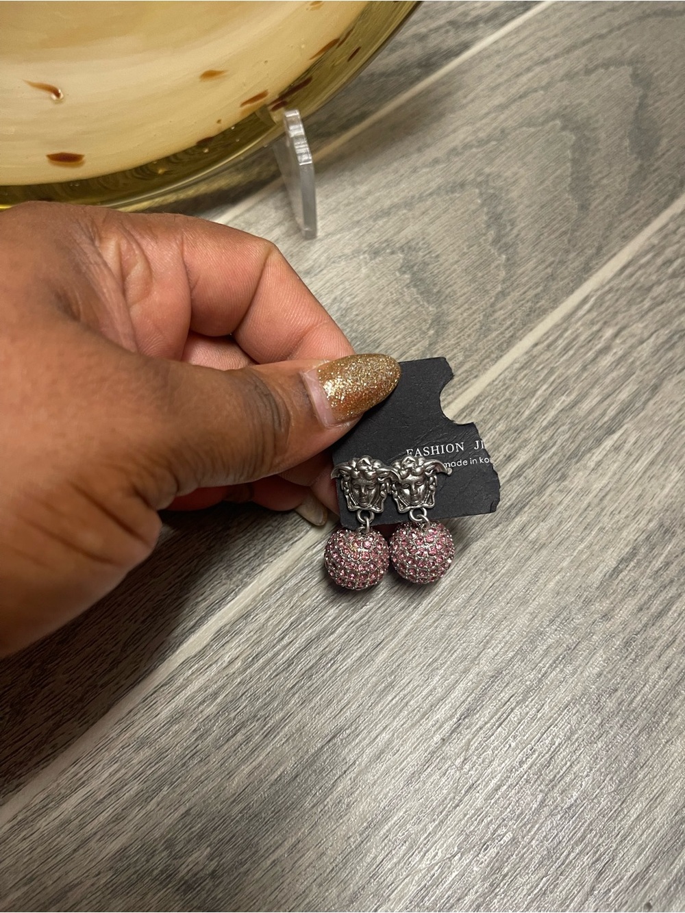 Fashion Jewelry Silver Lion Head Earrings with Pink Crystal Balls
